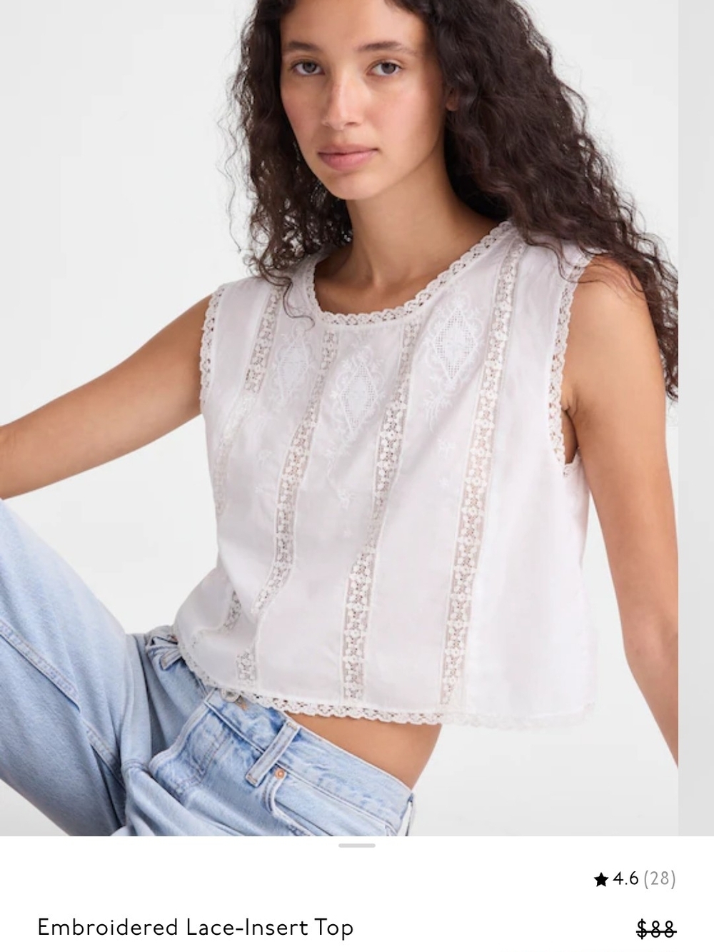 Madewell White Embroidered Lace-Insert Tank